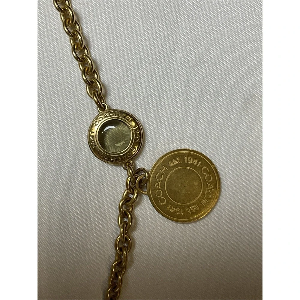 Coach Medallion Statement Necklace Glass Multicolor Cabochons Gold Tone Coin